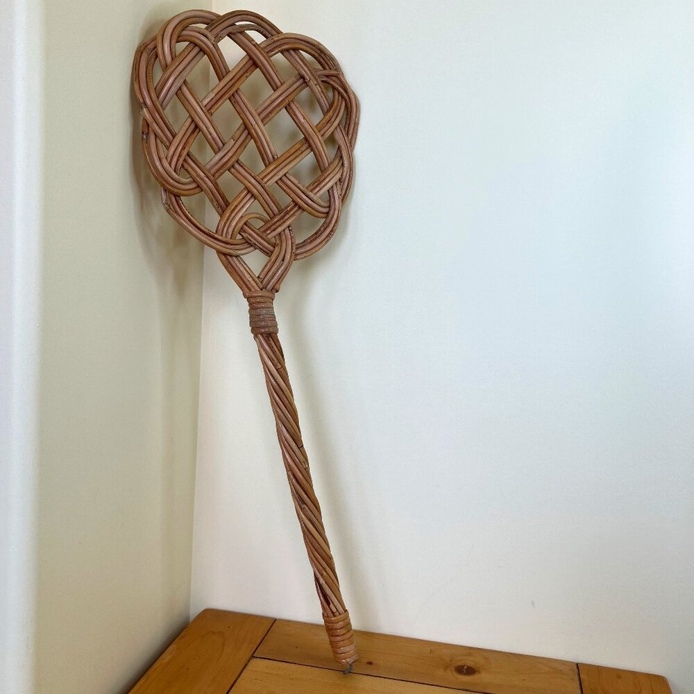Wicker Cane Rug Beater Woven Rattan Vintage Boho Farmhouse Decor 28" Long